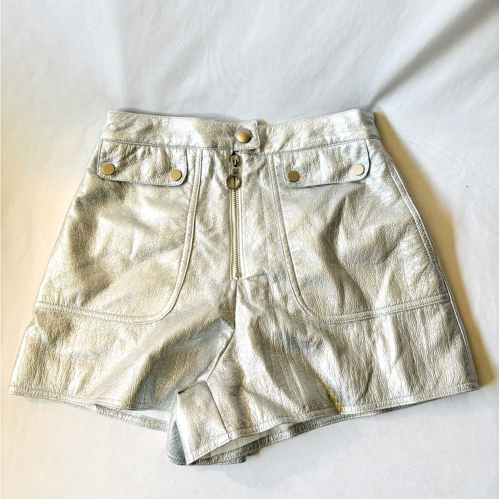Carmar Metallic Silver Leather High-Waist Shorts